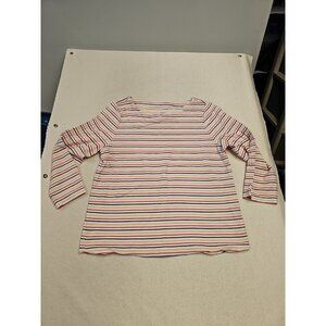 Talbots Sweater Women XL MultiColor Stripe Scoop Neck 3/4 Sleeve Beach Sweatshir